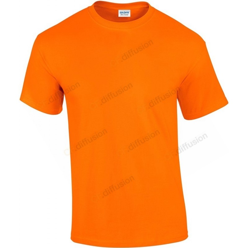 Tee-shirt manches courtes Gildan Orange fluo. Vu de face