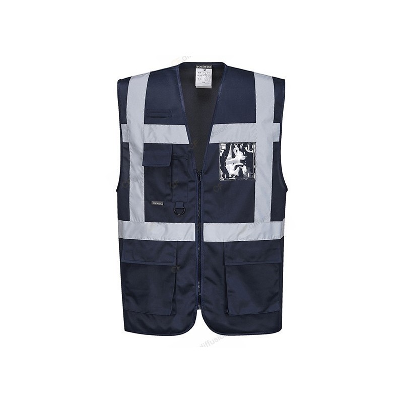 Gilet Portwest F476 Haute visibilité Marine. Vu de face