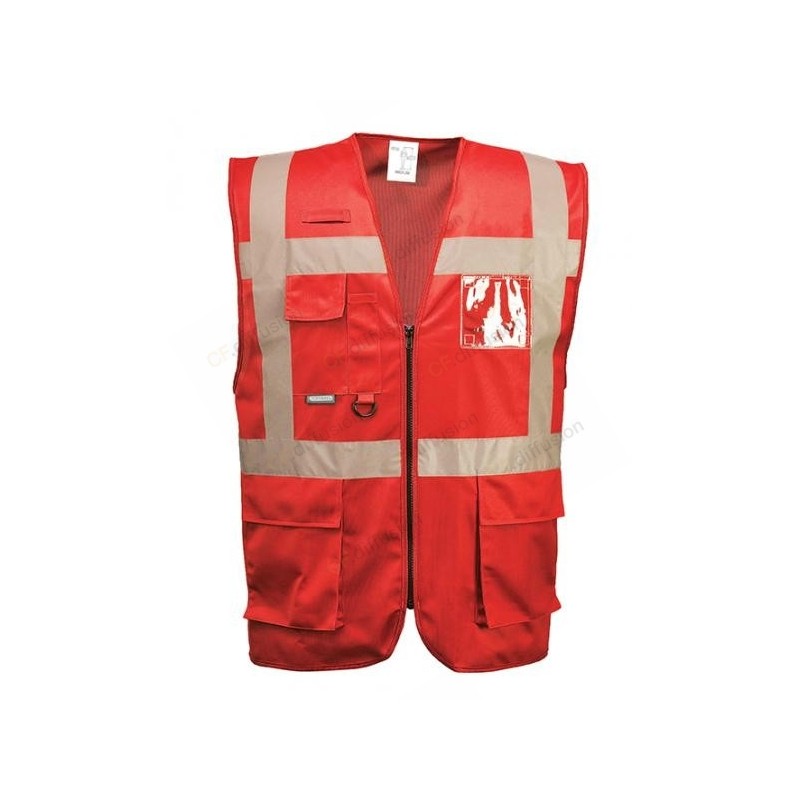 Gilet Portwest F476 Haute visibilité Rouge. Vu de face