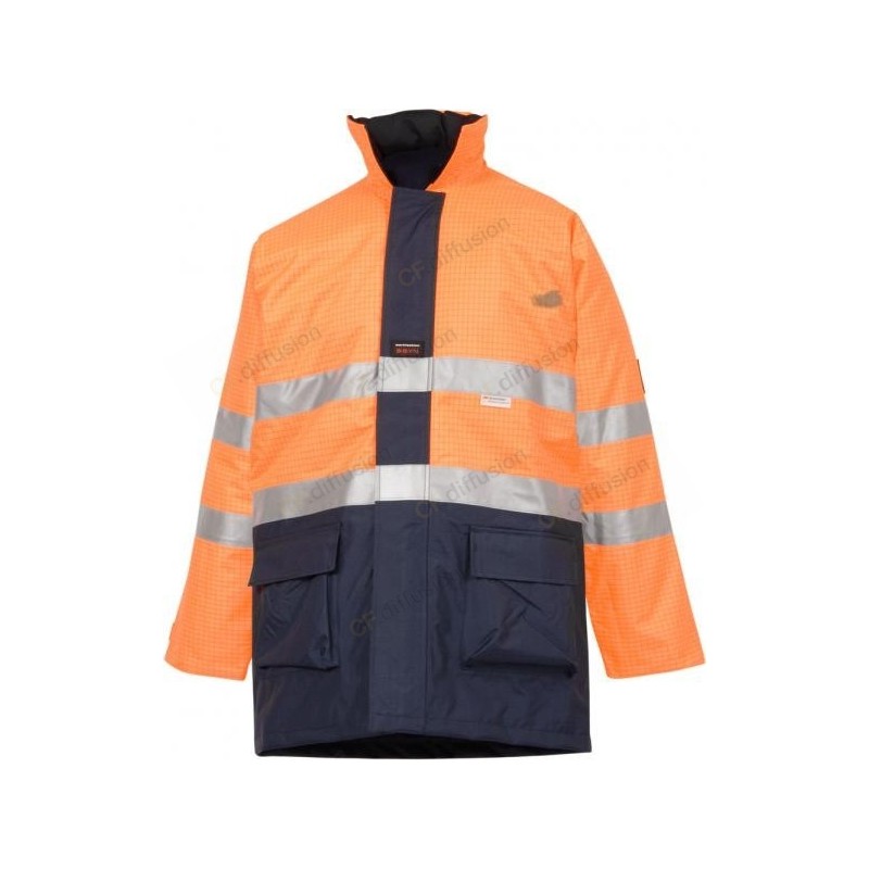 Parka multirisques HV anti-feu et antistatique ATEX TAIL Orange / Marine. Vu de face