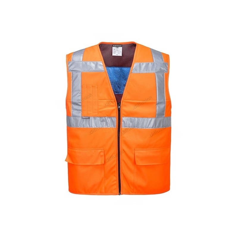 Gilet Portwest CV02 Haute visibilité, rafraichissant Orange fluo. Vu de face