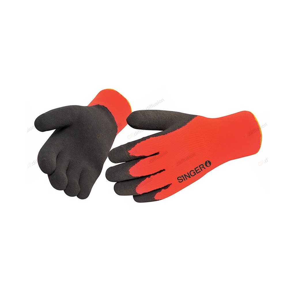 Gants Anti-froid enduit latex, support bouclette Noir/Orange