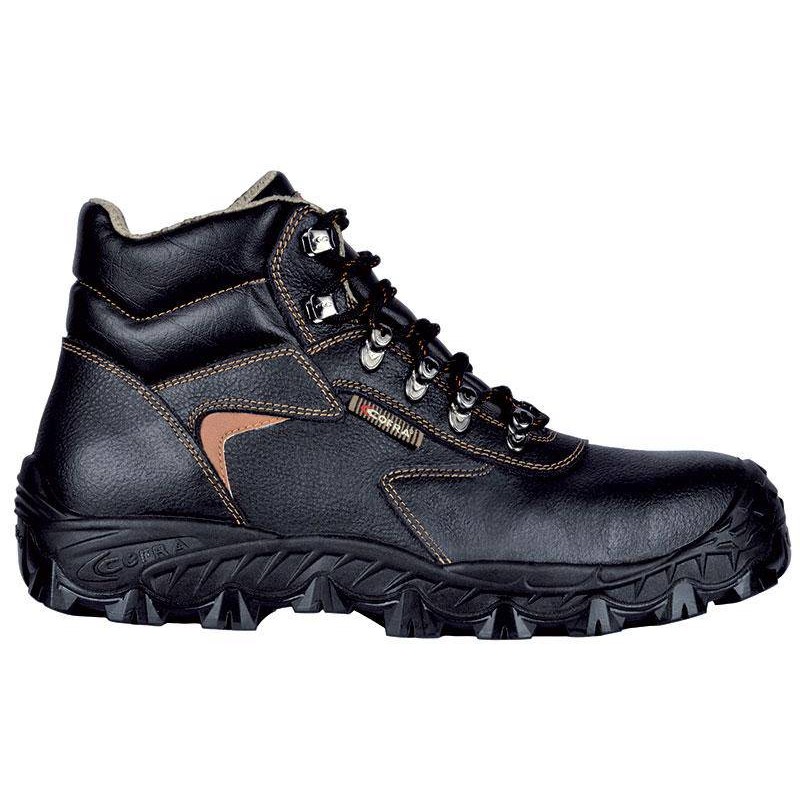 Chaussures de sécurité hautes de marque Cofra modèle "ATLANTIC" normé S3 SRC coloris noir finition marron vu de coté