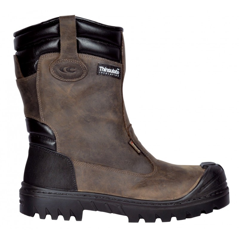 Bottes de sécurité embout non métalliques normé S3 hydrofuges de marque Cofra "BARANOF" coloris marron et noir vue de coté