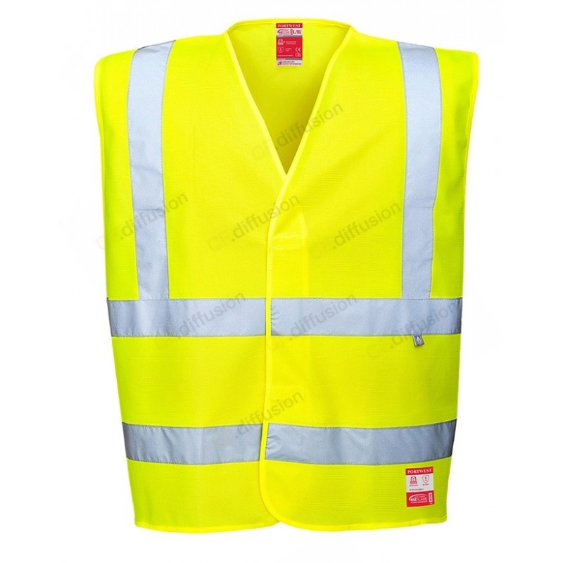 Gilet de signalisation Portwest FR71 Haute visibilité anti feu et antistatique Jaune fluo. Vu de face