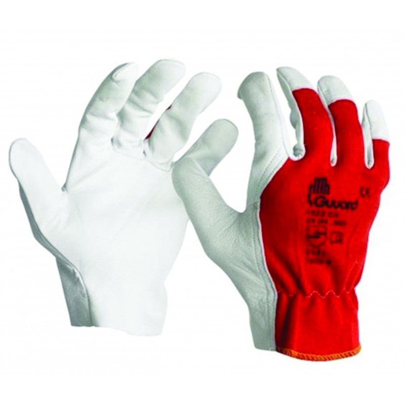 Gants paume fleur de chèvre. Index d'une pièce,dos interlock rouge  