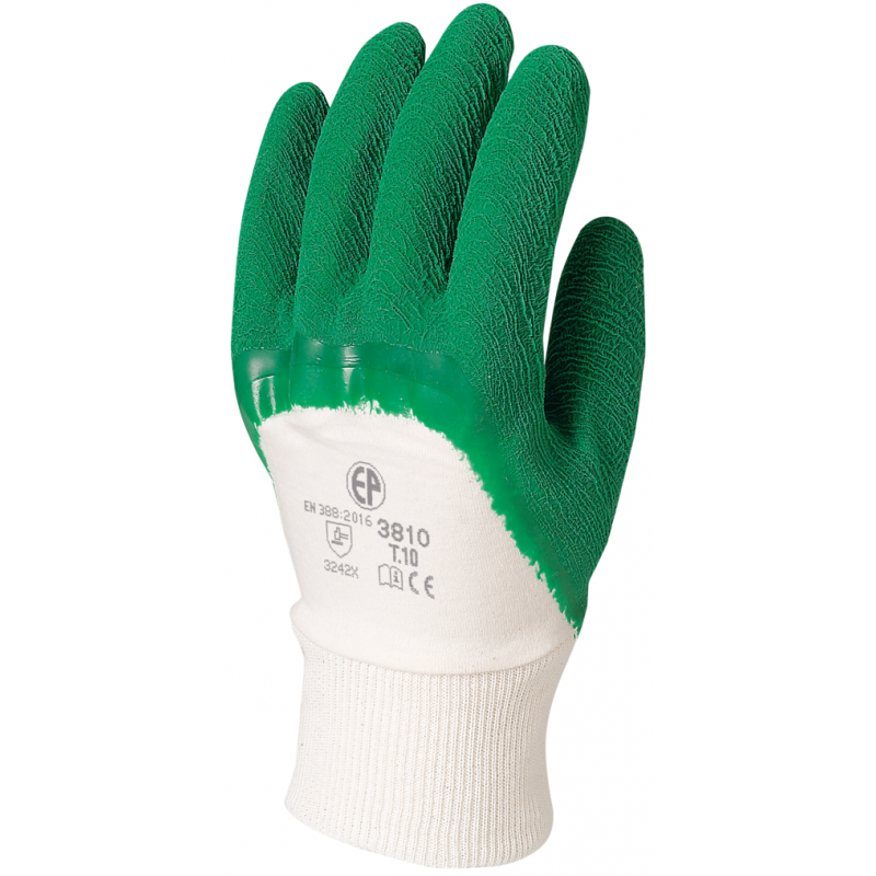 Gants enduction  3/4 Latex crêpé vert. Recommandés en milieu humide  