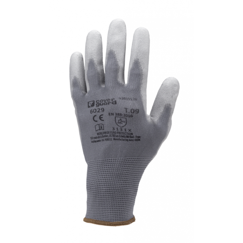 Gants de précision en polyester pour manutention COVERGUARD MO6030 Gris. Vu dos de la main