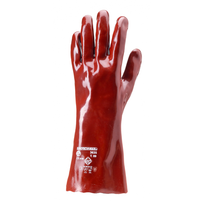 Gants de protection chimique à enduction PVC Longueur 36 cm COVERGUARD MO3636 Rouge. Vu dos de la main