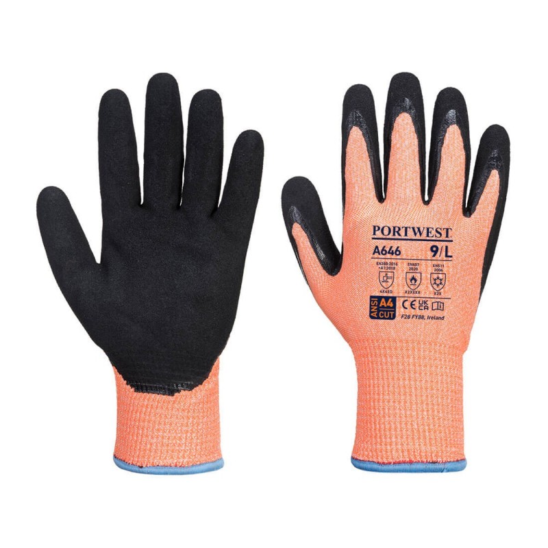 Gants d'hiver en nitrile anti-coupure de niveau D PORTWEST - A646 Orange/noir