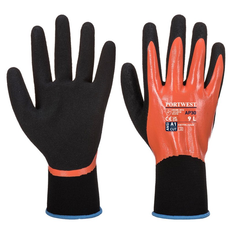 Gants DERMI PRO nitrile tout enduit coloris Orange/noir  