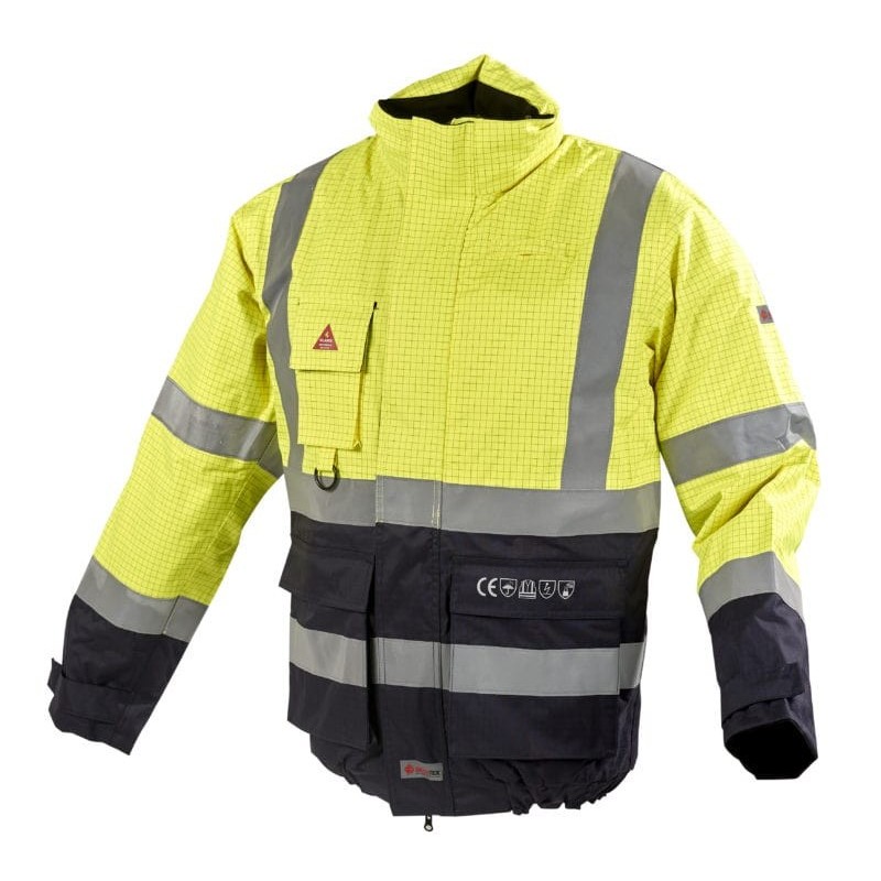 Blouson multirisques ATEX, haute visibilité, imperméable P2L Cosi Jaune/Marine. Vu de face