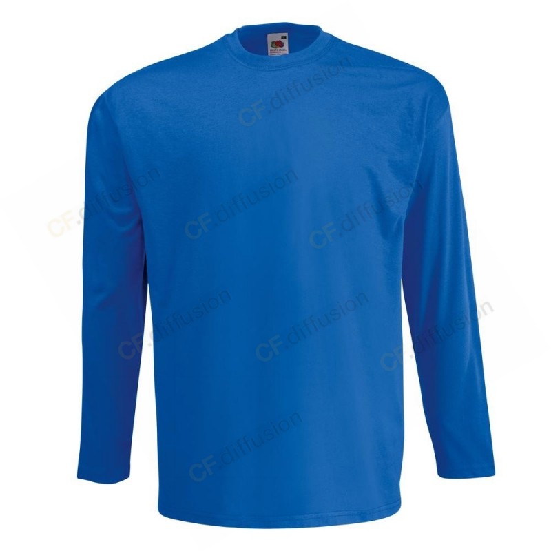 Tee-shirt manches longues Fruit of The Loom Bleu Royal. Vu de face