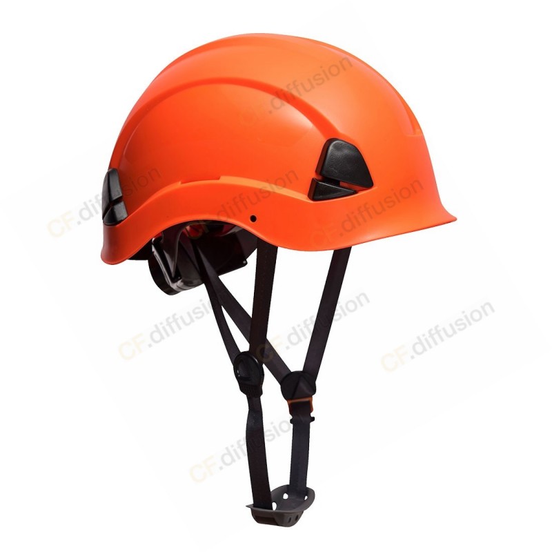 Casque de sécurité monteur avec jugulaire 4 points PORTWEST PS53 Orange. Vu de profil