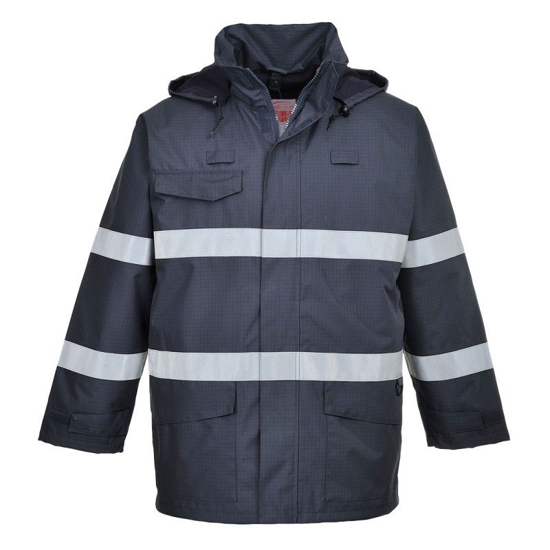 Parka pluie multirisques Bizflame Portwest S770 Marine. Vu de face