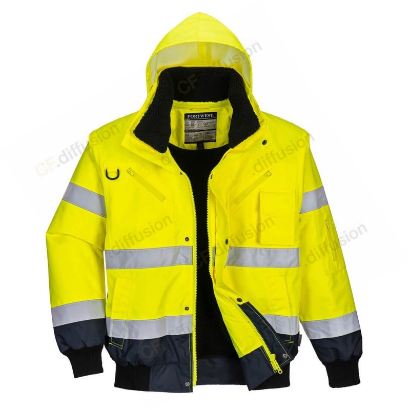 Blouson Haute Visibilité Portwest C465 Jaune fluo / Marine. Vu de face