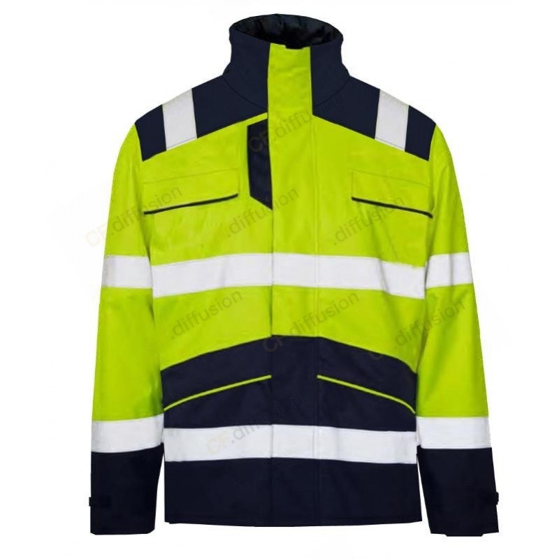 Parka Multirisques + haute visibilité + doublure polaire Seana Textil 37670 Jaune fluo/Marine. Vu de face