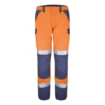 Pantalon multirisques et haute visibilité CEPOVETT - 9B728505 Orange fluo/Marine. Vu de face