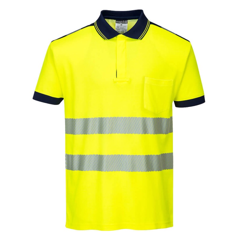 Polo Portwest T180 Haute visibilité Jaune fluo. Vu de face