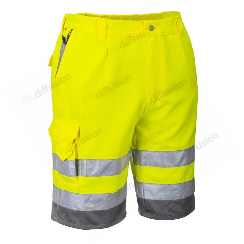 Bermuda poly-coton Portwest E043 Haute visibilité Jaune / gris