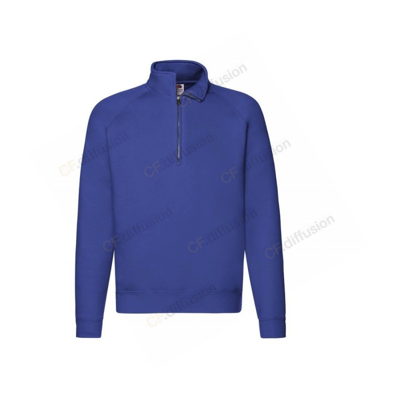 Sweat col zippé Fruit Of The Loom Bleu Royal. Vu de face