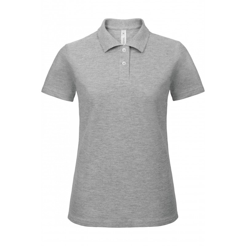 Polo femme manches courtes B&C Gris. Vu de face