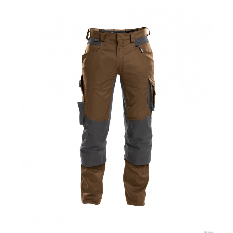 Pantalon de travail Dassy DYNAX Brun argile / Gris anthracite. Vu de face