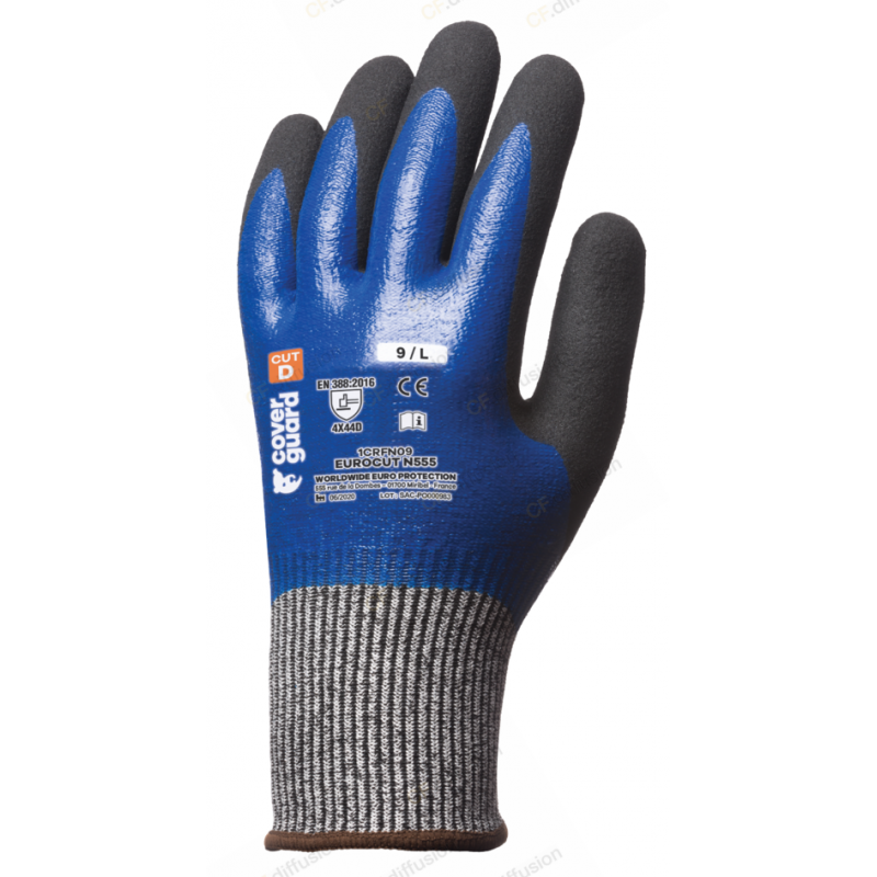 Gants Coverguard EUROCUT N555 coloris bleu   dos de  la main