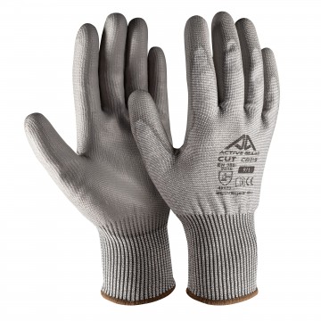 Gants anti-coupures ACTIVE GEAR C8220 Gris. Vu paume et derrière de la main