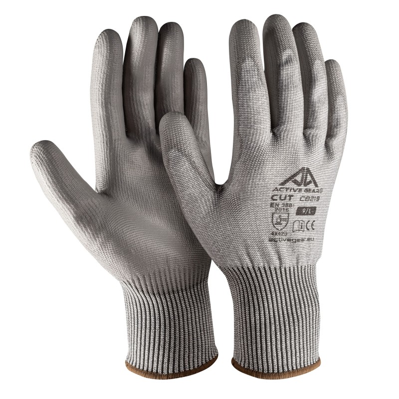 Gants anti-coupures ACTIVE GEAR C8220 Gris. Vu paume et derrière de la main
