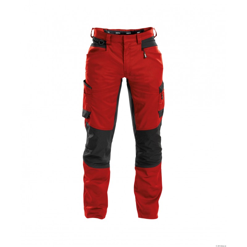 Pantalon de travail Dassy HELIX Rouge / Noir. Vu de face