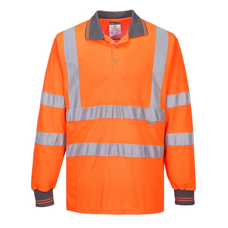 Polo Portwest S277 HV Haute visibilité, tissu respirant Orange fluo. Vu de face