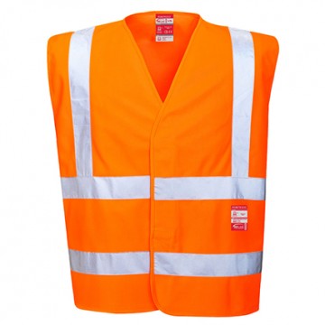 Gilet de signalisation Haute visibilité anti-feu Portwest FR75 Orange fluo. Vu de face