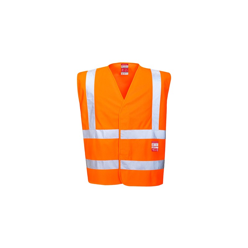 Gilet de signalisation Haute visibilité anti-feu Portwest FR75 Orange fluo. Vu de face