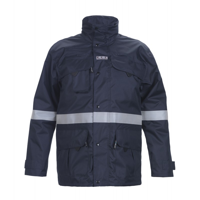 Parka multirisques + haute visibilité + imperméabilité P2L MIRAMAS Marine. Vu de face