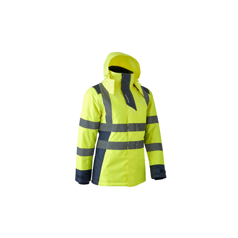 Parka femme, imperméable, haute visibilité, protège froid Coverguard 5HOR160 Jaune / Vert. Vu de face