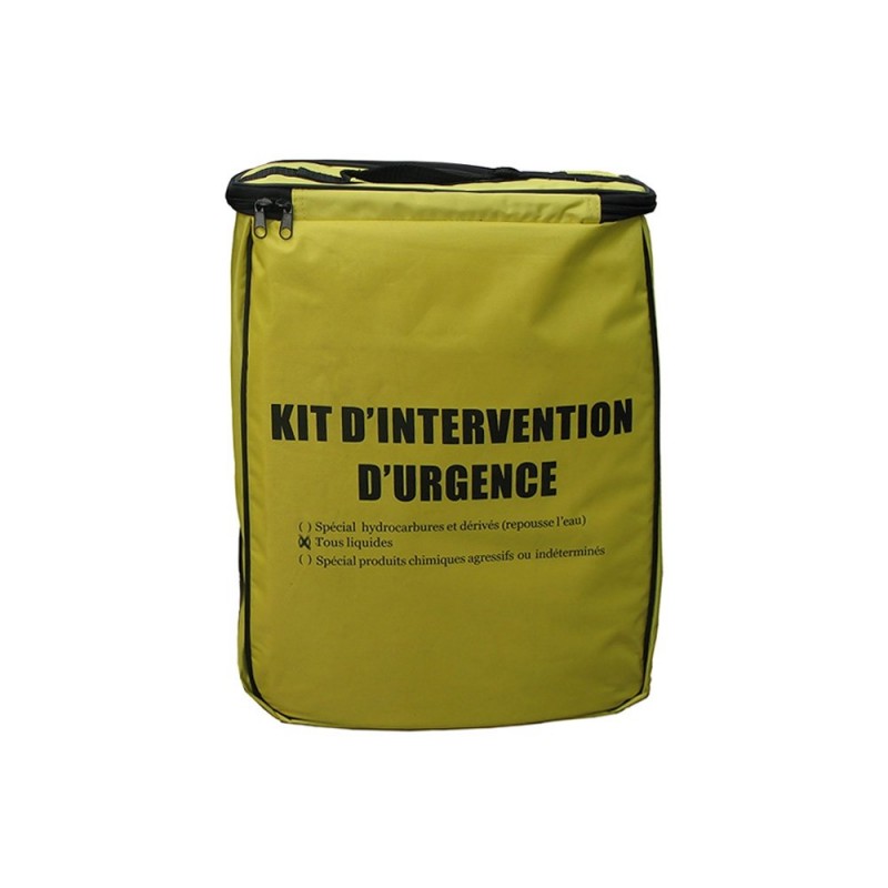 Kit ADR absorbant d'intervention urgence produits liquides et chimiques 14L .Vu de face