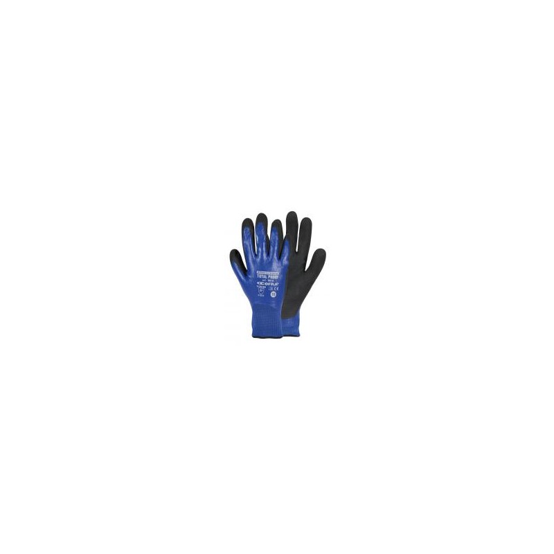 Gants de protection contre l'huile et les graisses Cofra TOTAL PROOF BLeu/Noir. Vu de face et de dos