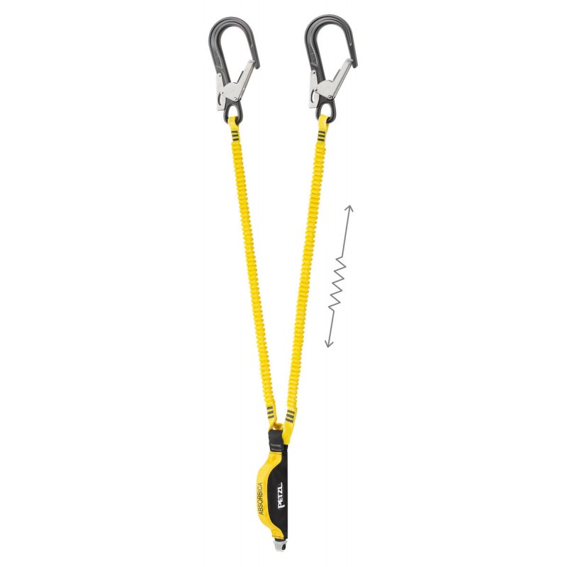 Longe 150 cm double avec absorbeur d'énergie compact Petzl ABSORBICA Y MGO Jaune. Vu de face