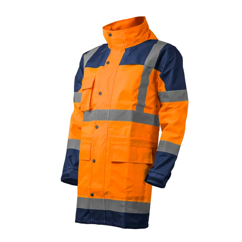 Ensemble de pluie OXFORD 300D EN ISO 20471 EN343 veste doublée maille coloris Orange fluo /marine