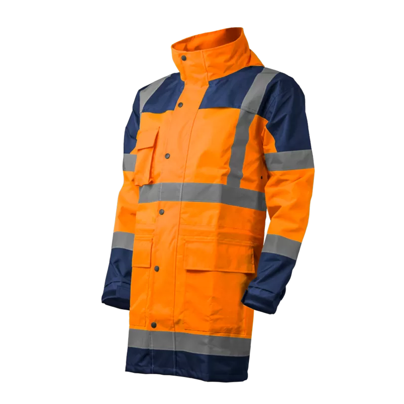 Ensemble de pluie Haute visibilité COVERGUARD 7HYDY Orange fluo/marine. Vu de face