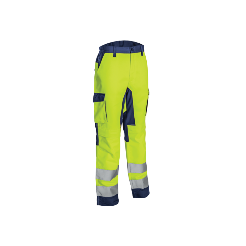 Pantalon Haute Visibilité Coverguard 5HBA16 Jaune Fluo/Marine. Vu de face