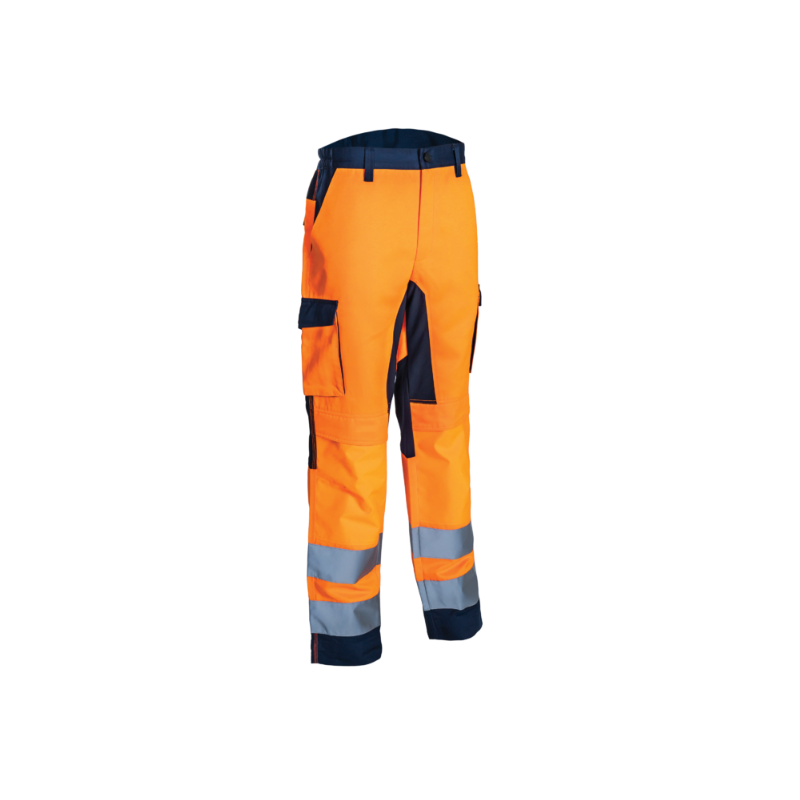 Pantalon Haute Visibilité Coverguard 5HBA17 Orange fluo/Marine. Vu de face