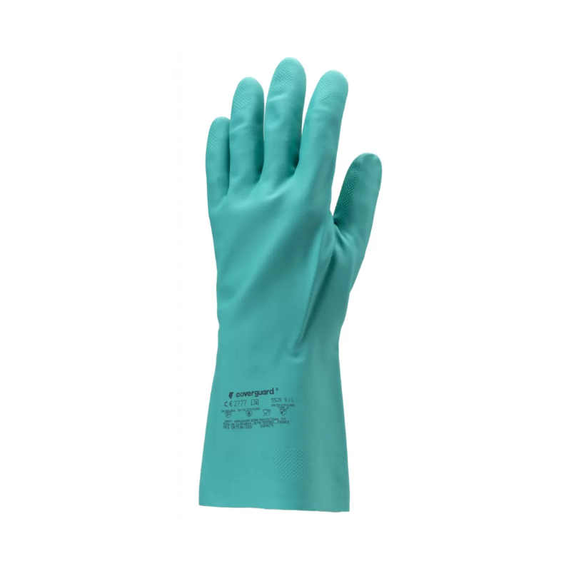 Gants protection chimique COVERGUARD MO5530 Vert. Vu de derrière le gant