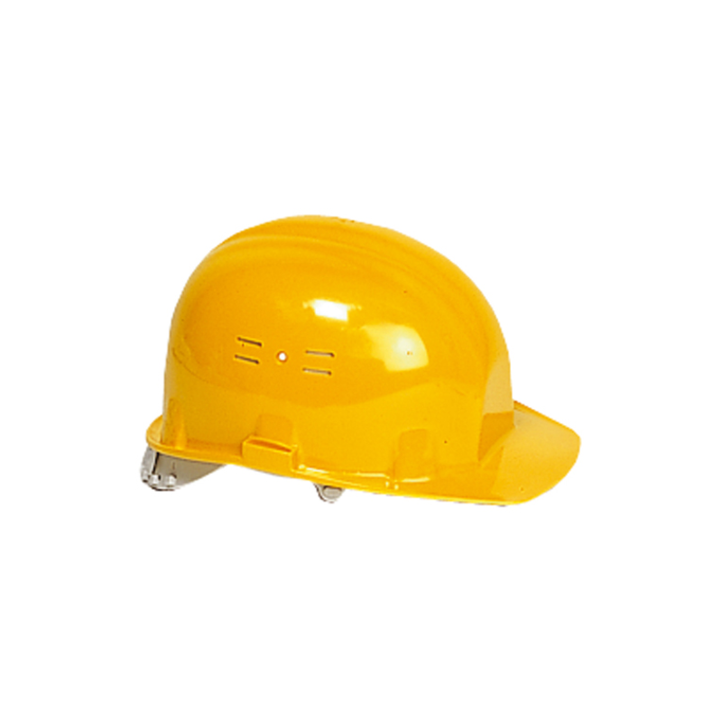 Casque de chantier coiffe en polyéthylène bande anti-transpiration Coverguard CLASSIC Jaune EN397 + A1:2012. Vu de face