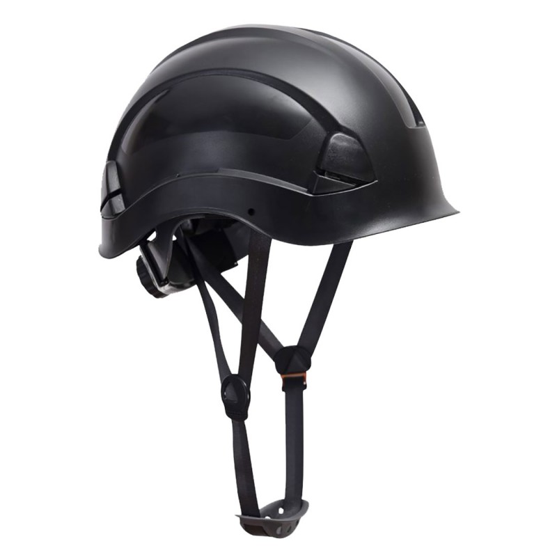 Casque de sécurité monteur avec jugulaire 4 points PORTWEST PS53 Noir. Vu de profil