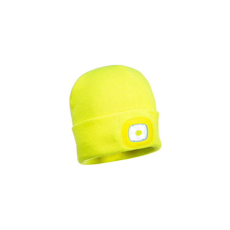 Bonnet chaud avec lumière LED PORTWEST B029 Jaune. Vu de face
