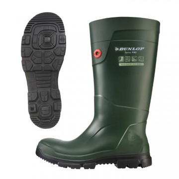 Botte de sécurité contre le froid S5 SRC Dunlop TERRAPRO FULL Vert. Vu de côté et de dessous