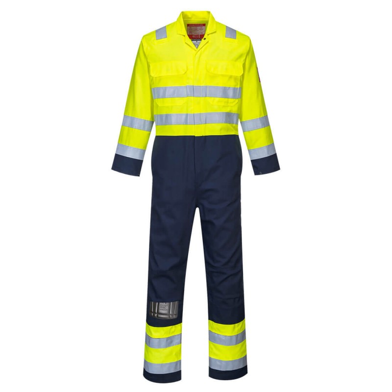 Combinaison Portwest BIZ7 Haute visibilité, multirisques en BIZWELD Jaune fluo/Marine. Vu de face