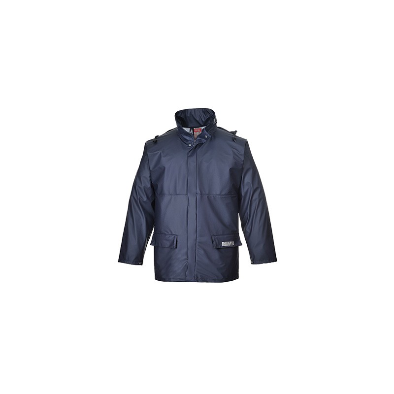 Veste de pluie antistatique et résistant à la flamme Portwest FR46 Marine. Vu de face